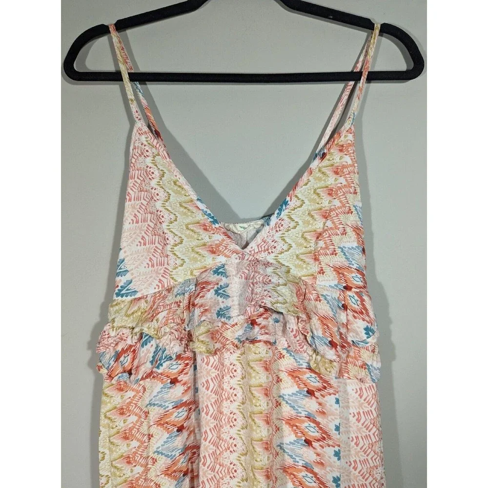 Hummingbird Colorful Abstract Print Ruffle Midi Sleeveless Dress Women Size M - Picture 3 of 6